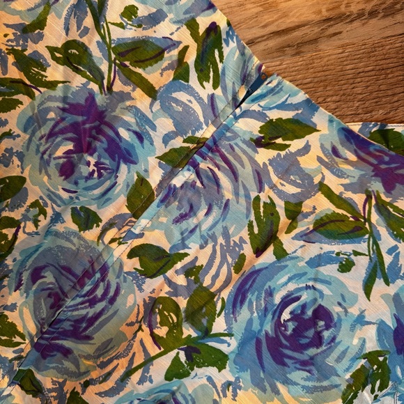 Floral Blue and Green Vintage Dress, 1950s blue roses, small - Picture 7 of 11